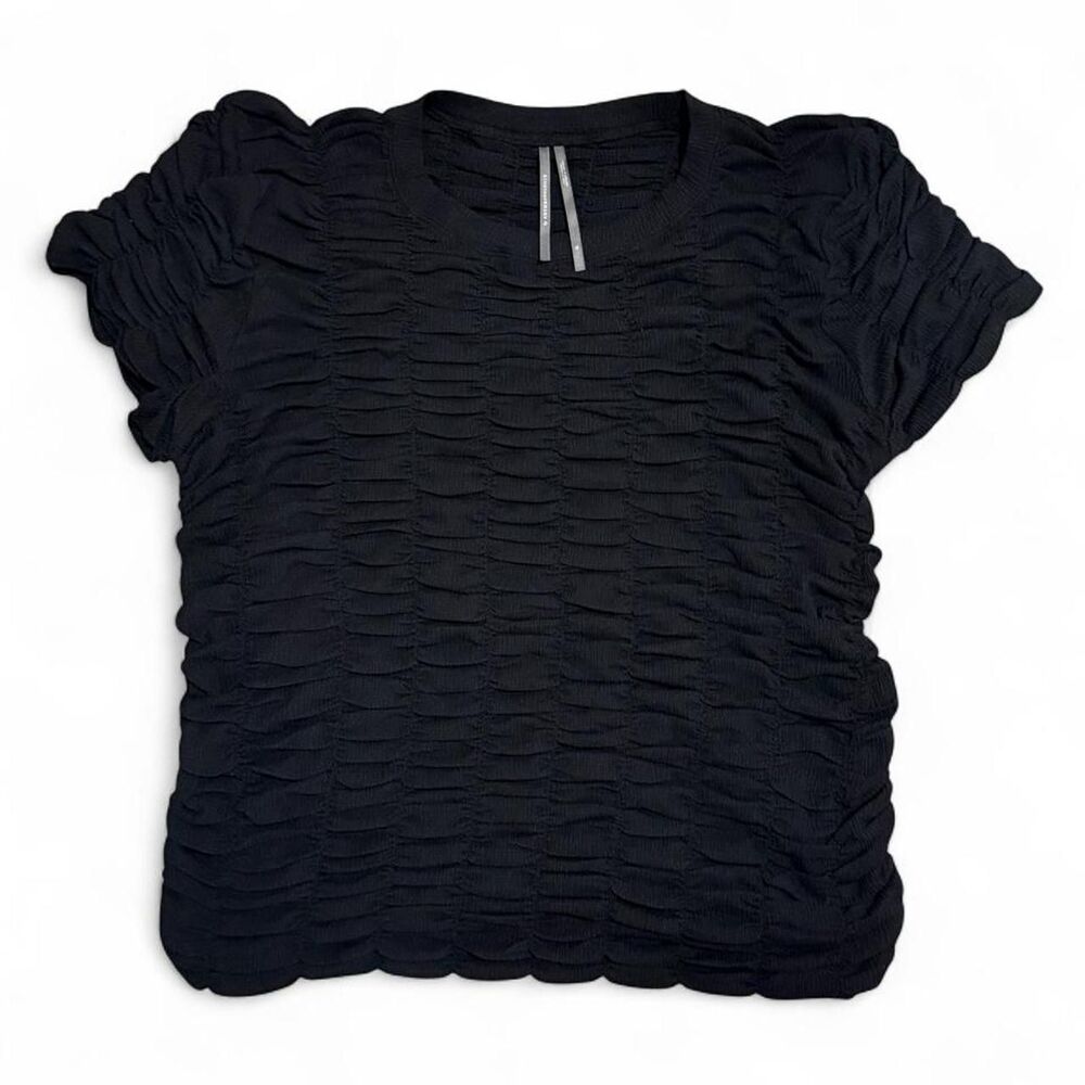 Anthropologie Black Ruched Smocked Top